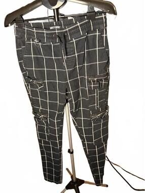 Hot Topic Plaid Checkered Cargo Pants w Zipper Pockets sz S/M Mens vintage